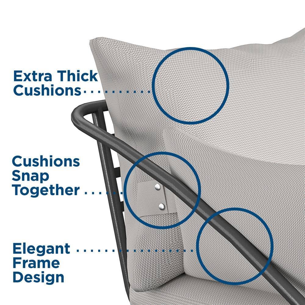 Charcoal Steel Outdoor Lounge Chairs with Cushions, 2-Pack