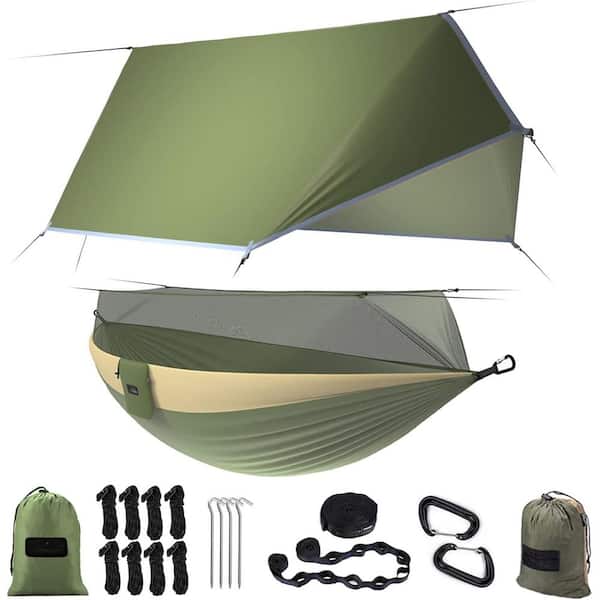 8.8 ft. Portable Single & Double Camping Hammock Tent with Net for 2 Person, Green