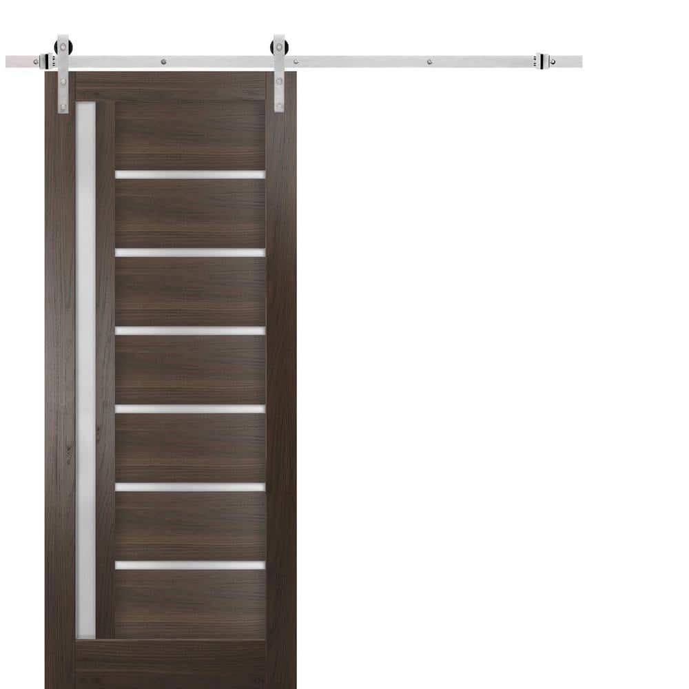 30 in. x 84 in. 1 Panel Frosted Glass Chocolate Ash Solid MDF Sliding Barn Door with Hardware Kit price history on PriceWatchPro