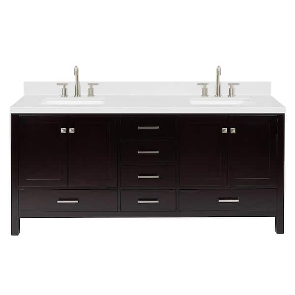 Cambridge 72 in. W x 22 in. D x 36 in. H Double Rectangle Sink Bath Vanity in Espresso with Carrara White Quartz Top
