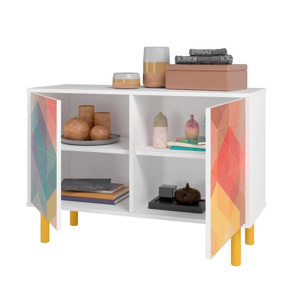 Retro Multicolor Geometric Pattern Office Cabinet with Yellow Legs