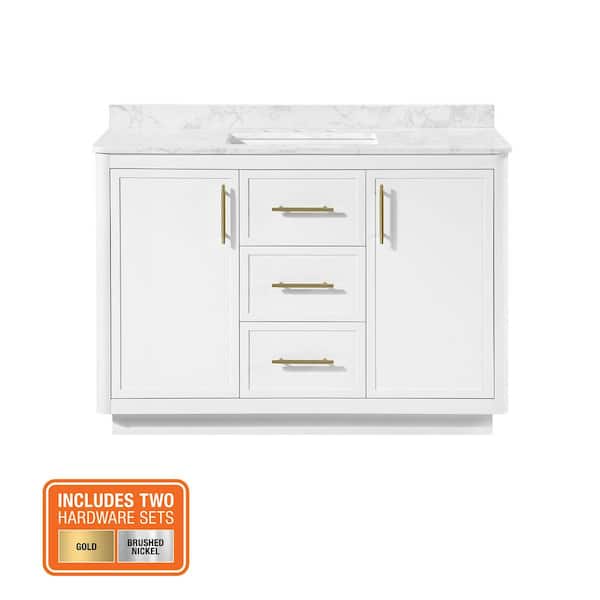 Tamsin 48 in. Single Sink White Bath Vanity with White Round Corner Engineered Marble Top (Assembled)