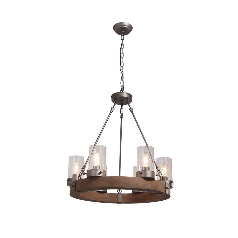6 Light Antiqued Silver and Aged Wood Farmhouse Rustic Wagon Wheel Chandelier for Kitchen Island with Seedy Glass Shades price history on PriceWatchPro