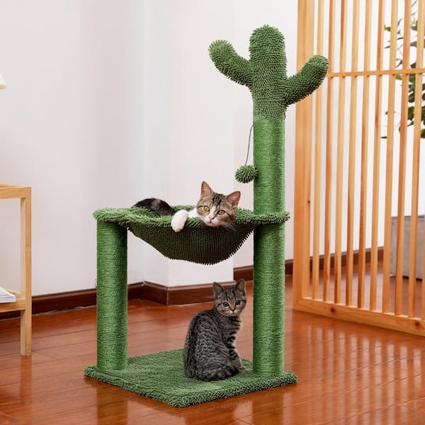 Foobrues Green Cactus Cat Tree Scratching Post With Hammock Play Tower Full Wrapped Sisal For Cats L W79633966 - Cat Cactus Scratching Post Diy