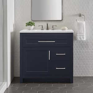 Clady 37 in. W x 19 in. D x 35 in. H Single Sink  Bath Vanity in Deep Blue with Silver Ash Cultured Marble Top