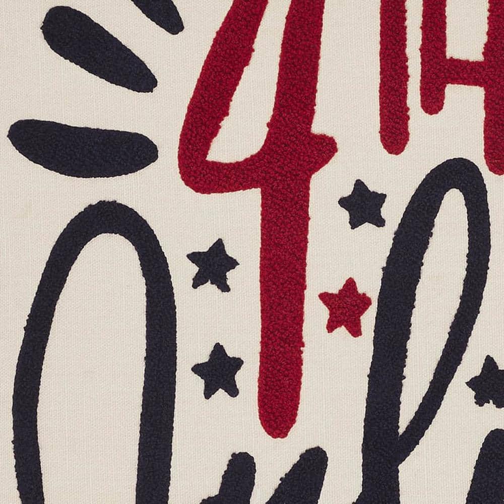 Patriotic 4th of July Embroidered Cotton Square Pillow
