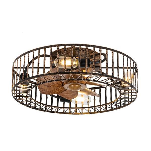 18 in. Indoor Black/Gold Enclosed Flush Mount Ceiling Fan with Light Kit and Remote Control Included
