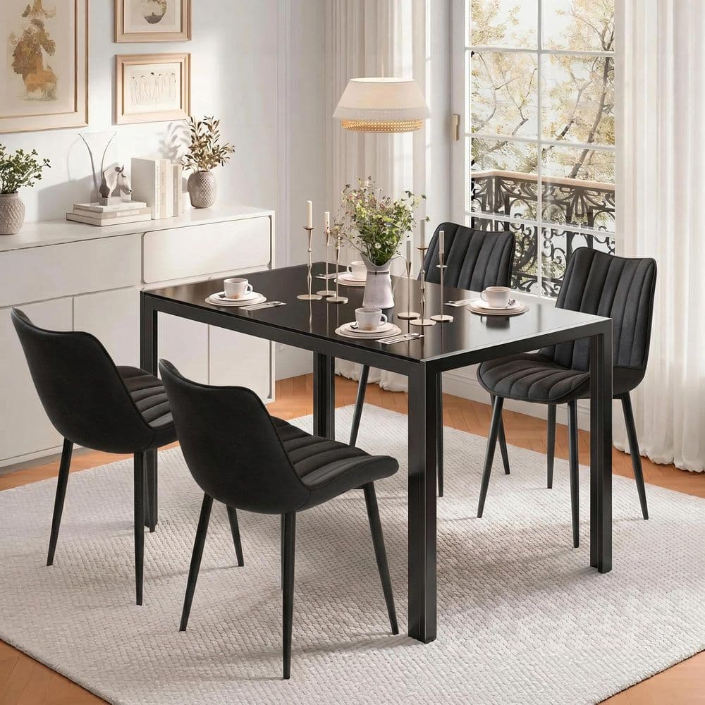 Black Velvet Dining Chairs Set of 4, Mid-Century Modern Channel Tufted Side Chair with Metal Legs for Kitchen price history on PriceWatchPro