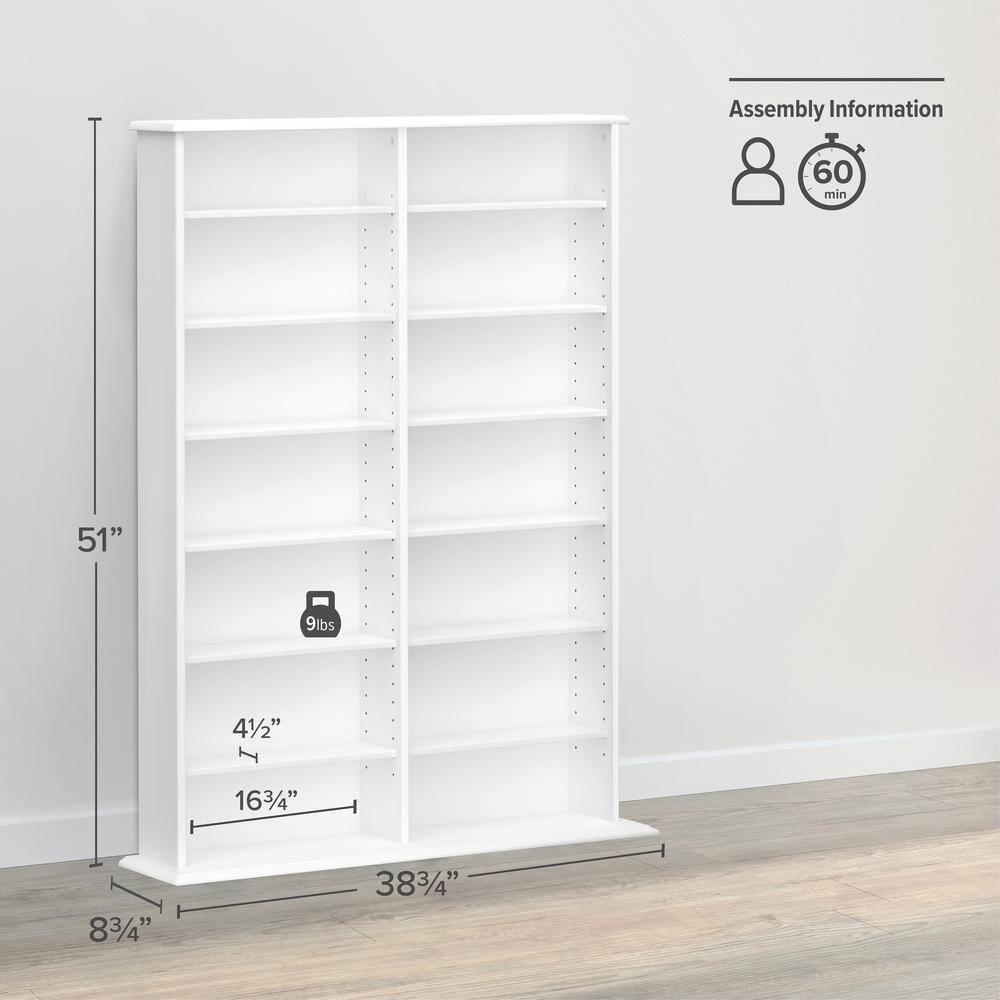White Double Column Media Storage Cabinet with Adjustable Shelves