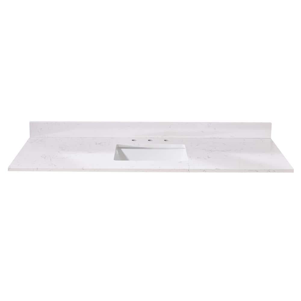 Trento 61 in. White Composite Vanity Top with Rectangular Sink