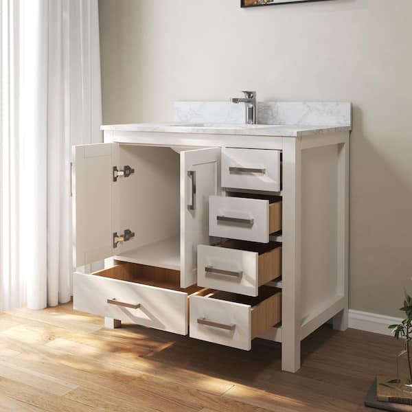 Aeterna 36 in. W x 22 in. D x 34 in. H Single Sink Freestanding Bath Vanity in White with Cultured Marble Top