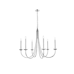 42 in. Home Living 6-Light Chrome Chandelier with no Bulbs Included