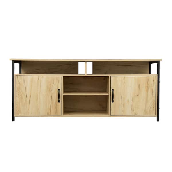 Utopia 4niture Riza 57.87 in. Natural TV Stand with 2-Doors and 4-Shelves Fits TV's up to 55 in.