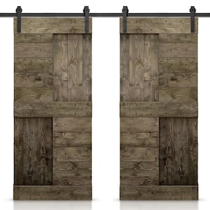 72 in. x 84 in. Espresso Stained DIY Knotty Pine Wood Interior Double Sliding Barn Door with Hardware Kit