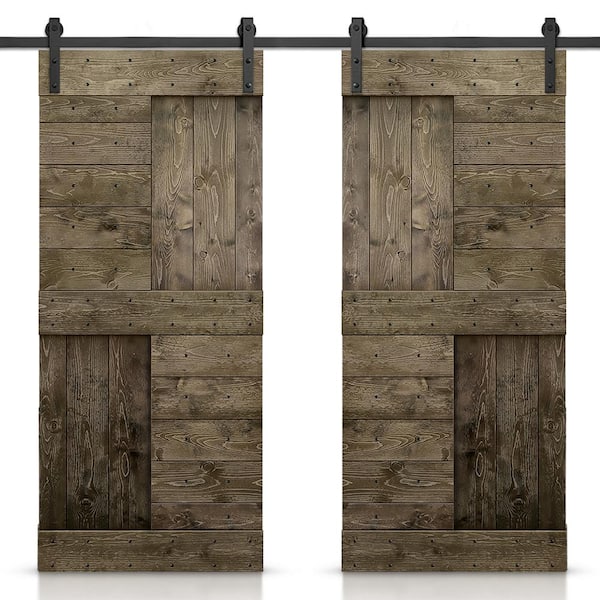 CALHOME 72 in. x 84 in. Espresso Stained DIY Knotty Pine Wood Interior Double Sliding Barn Door with Hardware Kit