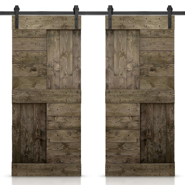 CALHOME 84 in. x 84 in. Espresso Stained DIY Knotty Pine Wood Interior Double Sliding Barn Door with Hardware Kit