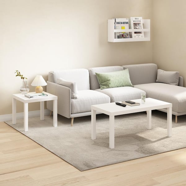 Furinno Classic 39 in. White Rectangle Wood Coffee Table