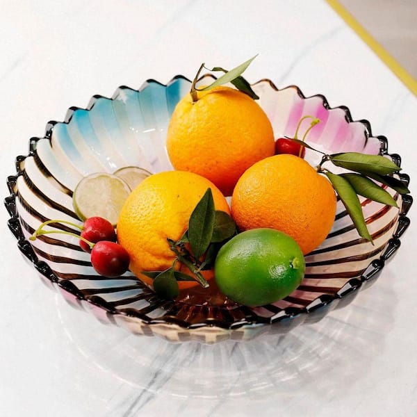 12 in. Multi-colored Crystal Glass Fruit Bowl kitchen decor