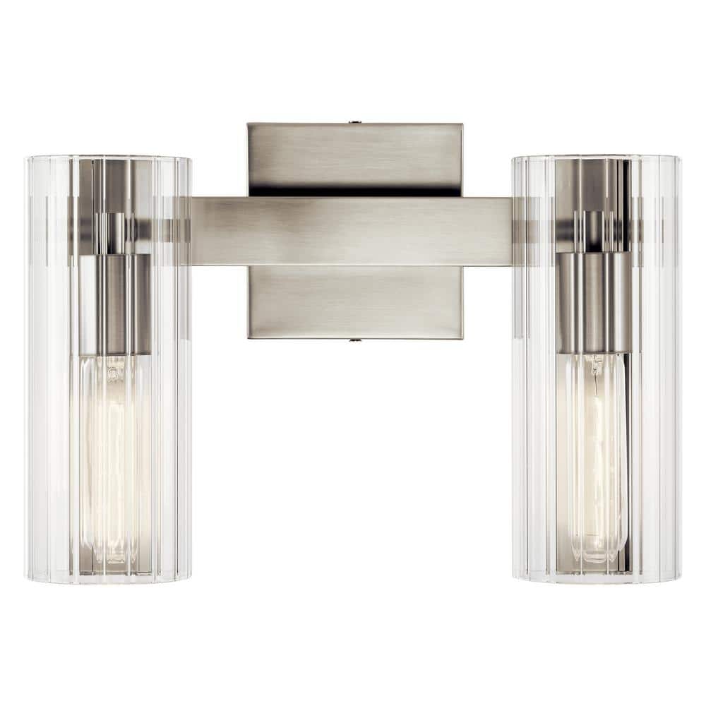 Brushed Nickel 2-Light Vanity with Clear Fluted Glass