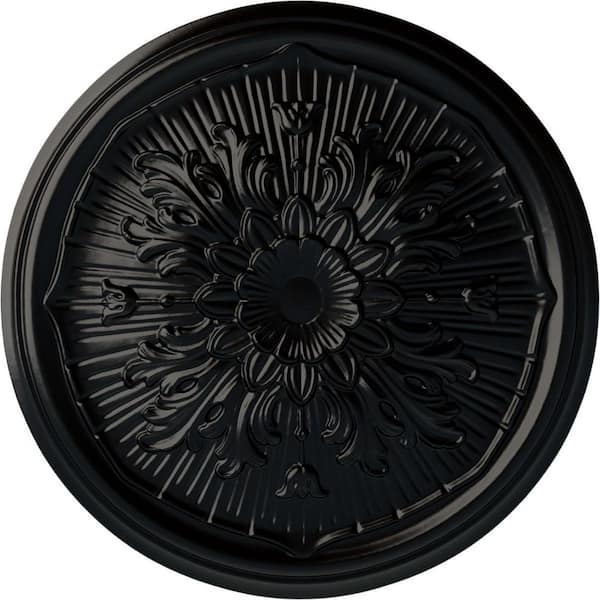 Ekena Millwork 15-3/4" x 5/8" Lupton Urethane Ceiling Medallion (Fits Canopies upto 1-1/8"), Hand-Painted Jet Black