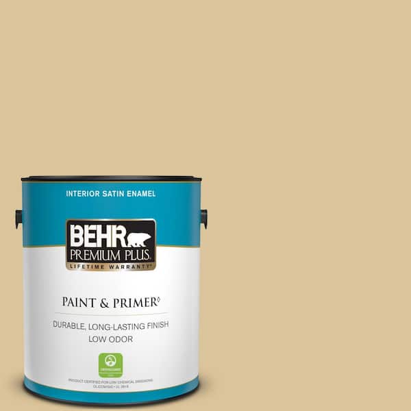 BEHR PREMIUM PLUS 1 gal. #S310-3 Natural Twine Satin Enamel Low Odor Interior Paint & Primer