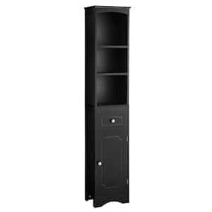 13.4 in. W x 9.1 in. D x 66.9 in. H Black Freestanding Linen Cabinet, Bath Cupboard with 1-Drawer and Adjustable Shelf