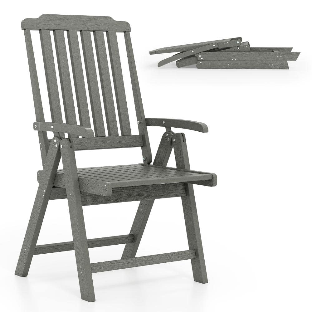 Foldable Patio Chair All-Weather HDPE Outdoor Dining Chair with Armrests Wood-Look Finish Gray price history on PriceWatchPro
