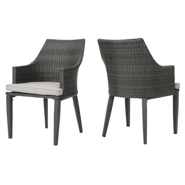 Misopily Grey Rattan Powder Coated Iron Wicker Outdoor Lounge Chair With Cushion Guard Light Grey Cushion 2-Pack