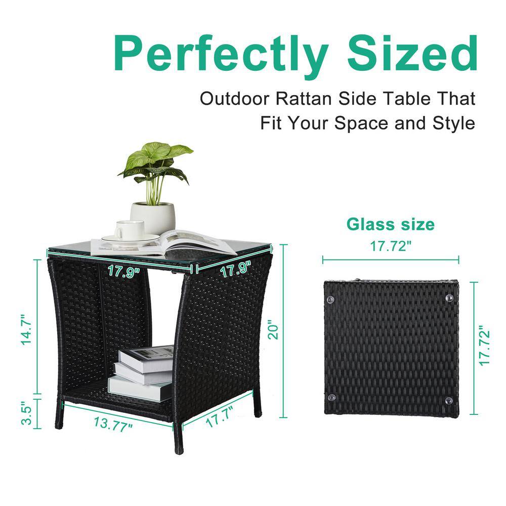 Karl Black Wicker Square Outdoor Accent Table with Glass Top