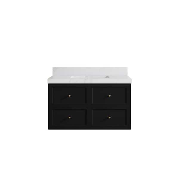 Willow Collections Roswell 36 in. Single Sink Freestanding Black Bath Vanity with Calacatta Sienna Qt. Top Unassembled
