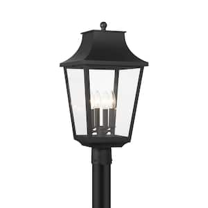 Altimeter 4-Light Sand Black Aluminum Hardwired Outdoor Weather Resistant Post Light with Glass Shades No Bulbs Included