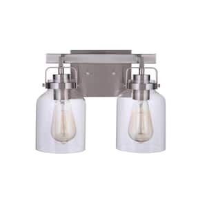 Foxwood 12.88 in. 2-Light Brushed Polished Nickel Finish Vanity Light with Clear Glass
