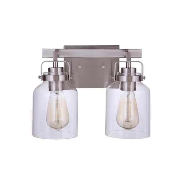 CRAFTMADE Foxwood 12.88 in. 2-Light Brushed Polished Nickel Finish Vanity Light with Clear Glass
