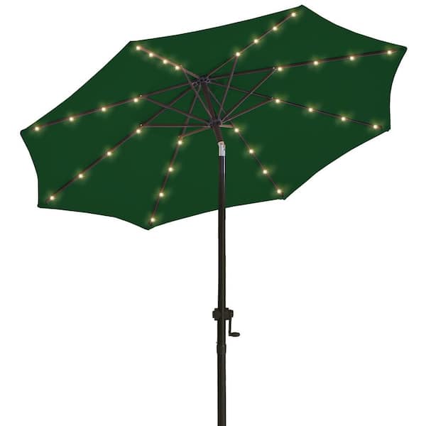 9 ft. Solar LED Lighted Market Patio Umbrella with Crank and Tilt in Dark Green