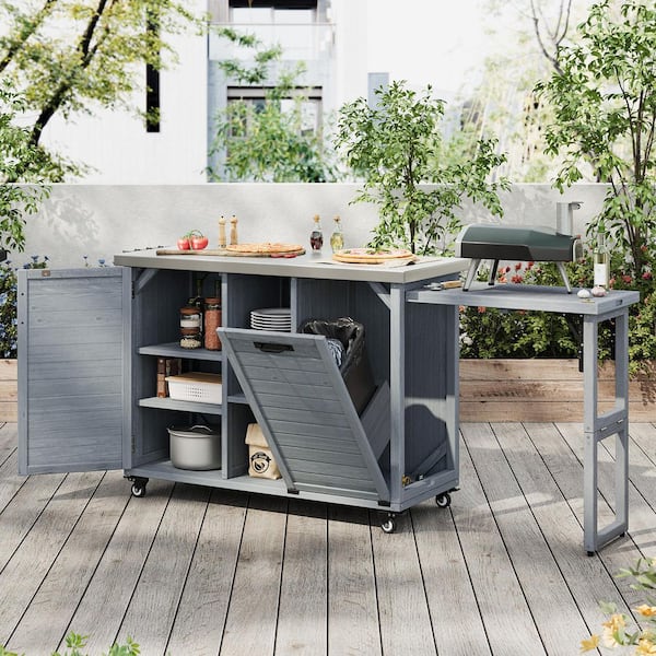 Ximuprmy Outdoor Gray Blue Stainless Steel 78 in. Kitchen Island