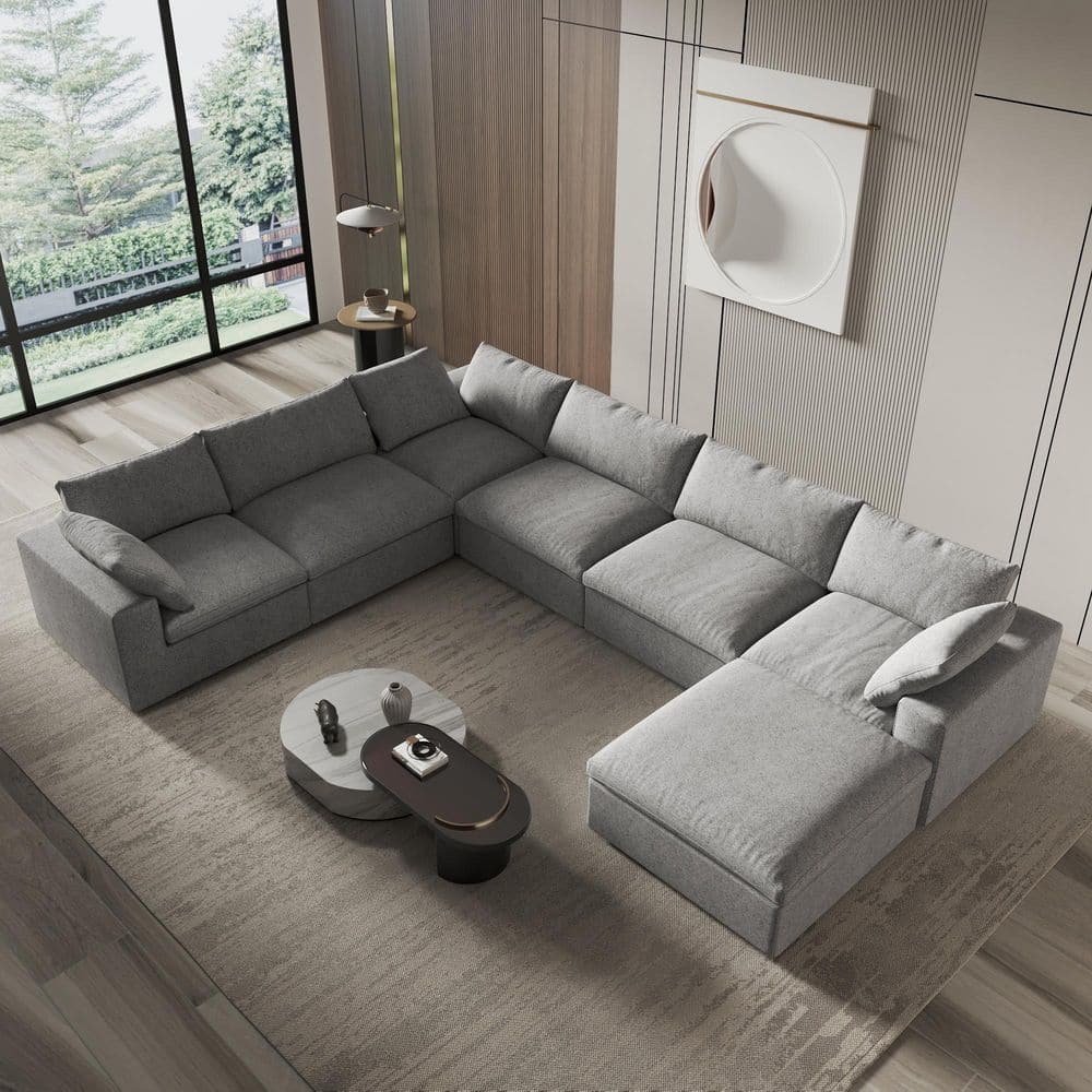 8-Piece Gray Feather Sectional Sofa 157.3 in. Linen Polyester Modular Free Combination Living Room Set with Storage