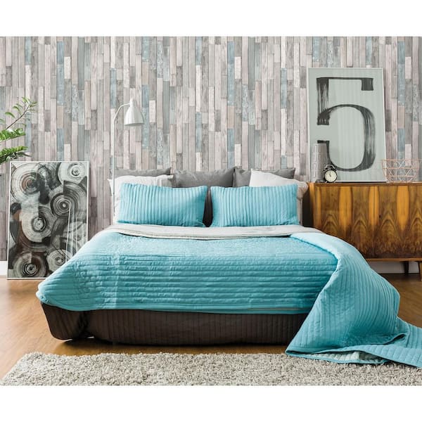 Barn Board Grey Thin Plank Paper Non-Pasted Wallpaper Roll (Covers 56.4 Sq. Ft.)