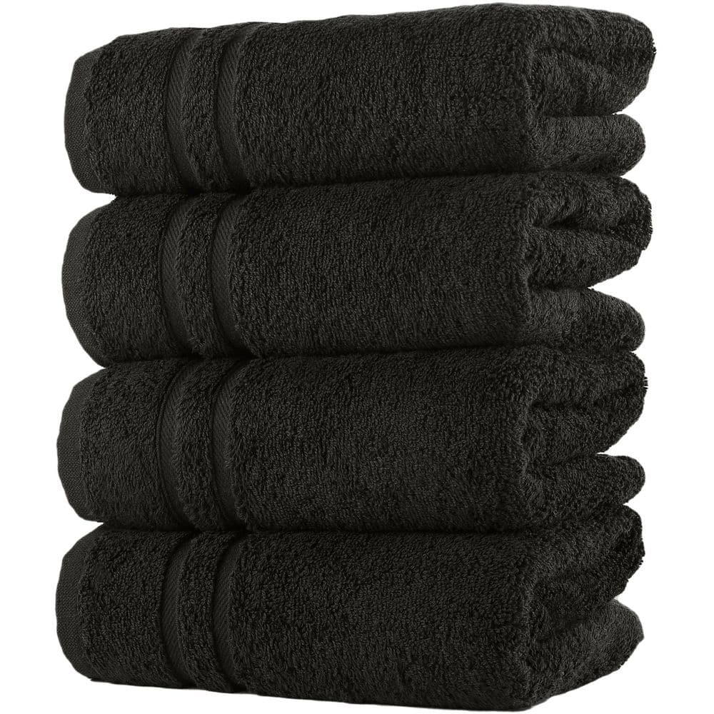 100% Cotton 4 Pack Premium Black Hand Towels-Quick-Dry, High Absorbent, for