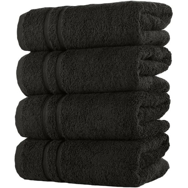 Unbranded 100% Cotton 4 Pack Premium Black Hand Towels-Quick-Dry, High Absorbent, for Bathroom
