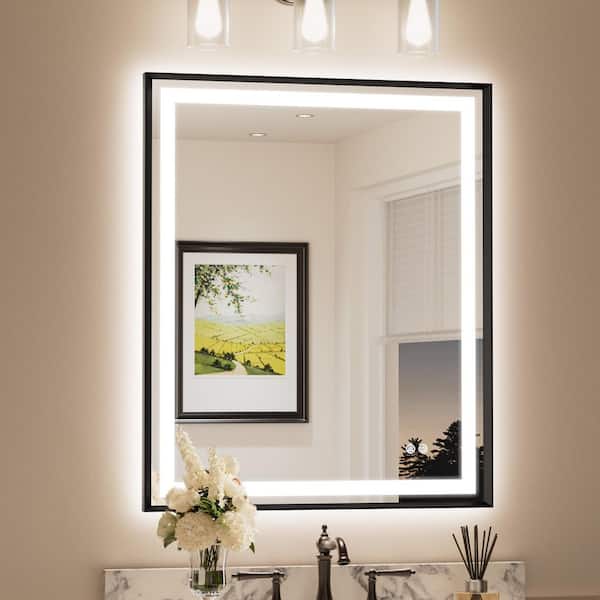 30 in. W x 36 in. H Rectangular Framed LED Lighted Bathroom Vanity Mirror with Light in Black with Backlit and Anti-Fog