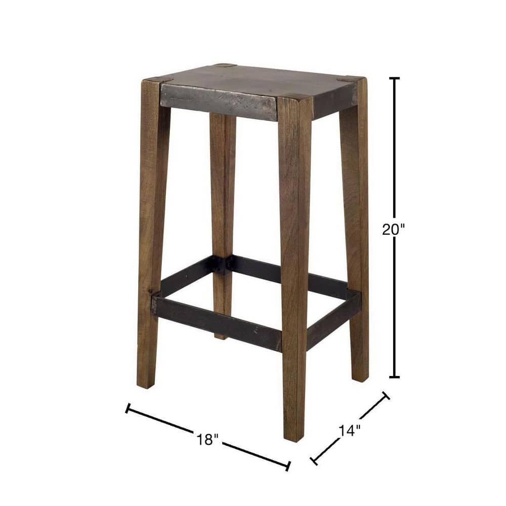 Nell Adjustable Light Brown Mango Wood Bar Stool with Metal Base