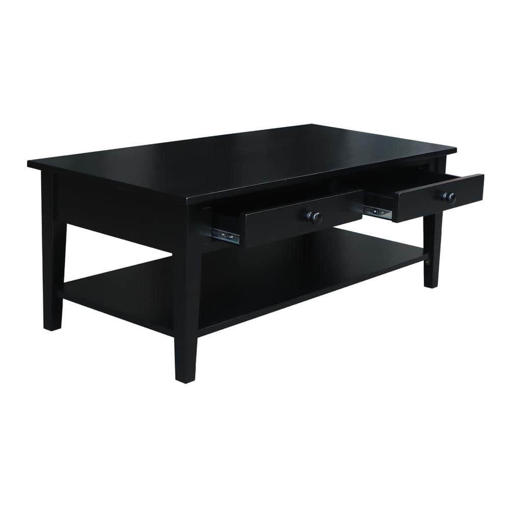 Spencer 54'' Black Parawood Rectangular Coffee Table with Storage