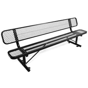 8 ft. Black Outdoor Metal Steel Bench with Backrest for Garden, Lawn