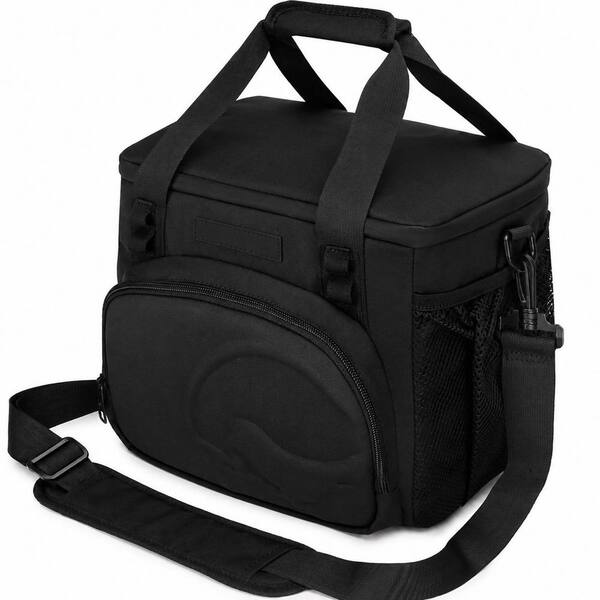 Black Insulated Lunch Bag Cooler Box, 12 L, Leakproof, Foldable, Holds 18 Cans, Polyester