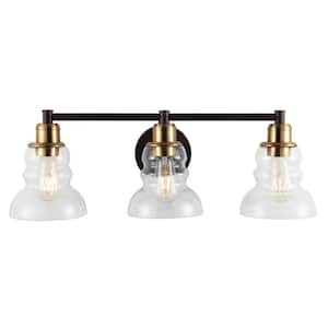 Manhattan Vintage 25.5 in. 3-Light Brass Gold/Oil Rubbed Bronze Metal/Glass Industrial Rustic LED Vanity Light