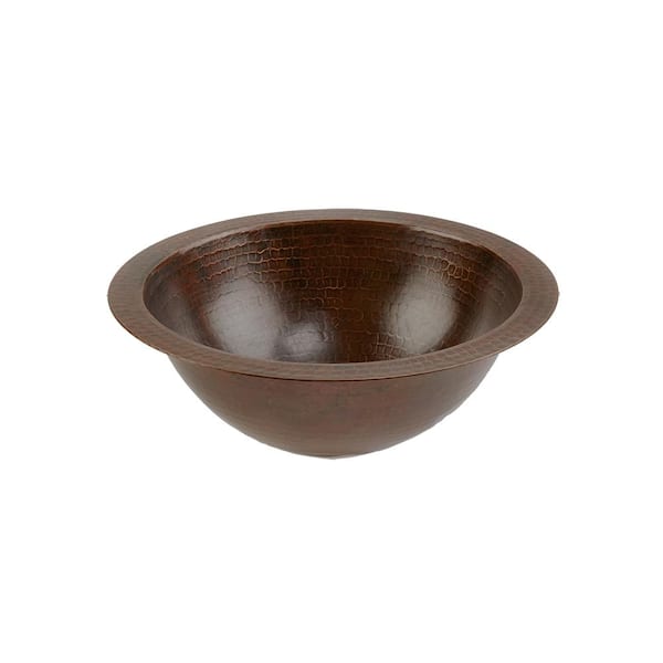 Premier Copper Products Under-Counter Small Round Hammered Copper Bathroom Sink in Oil Rubbed Bronze