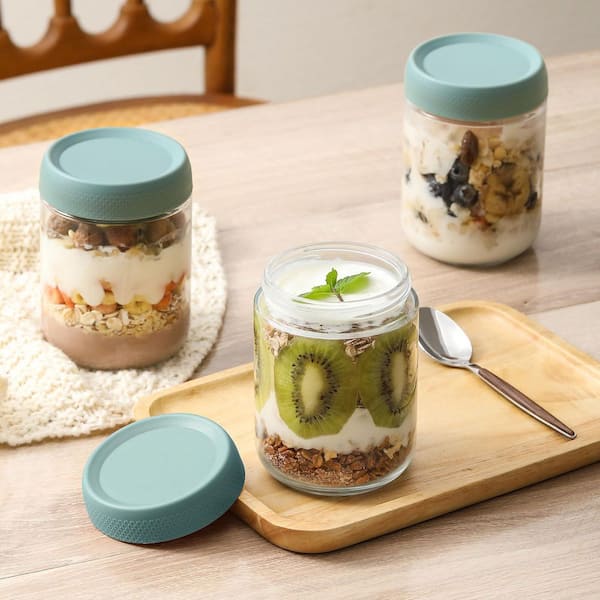 Wudkey 16 oz. Green Glass Food Storage Container with Lids, Wide mouth  Mason Salad jars or Snacks, Yogurt and Spice (6-Pack) NH6E83_3 - The Home  Depot