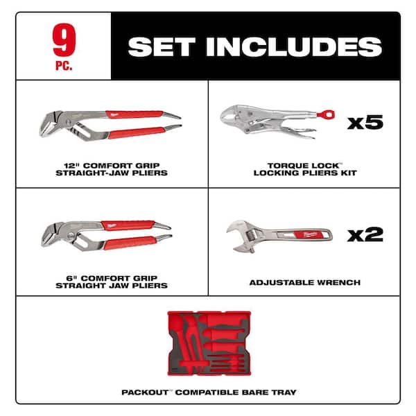 Pliers & Wrench Set with Tray for PACKOUT Drawers (9-Piece)