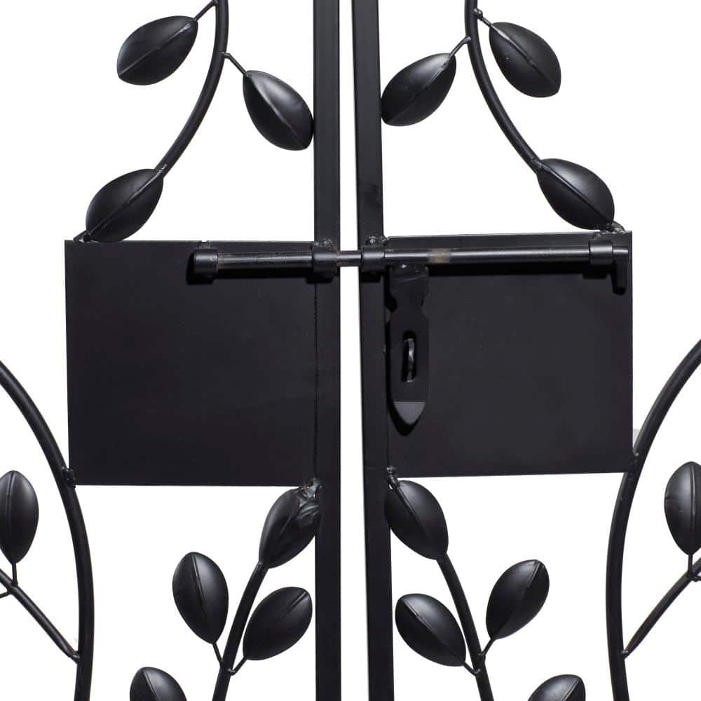 Matte Black Metal Scrollwork Arched Garden Gate Arbor