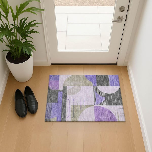 Mayfield Premium Machine Washable Abstract AMF1694 Lavender 2 ft. x 3 ft. Area Rug